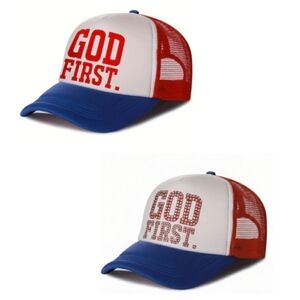 GOD FIRST. Red, White and Blue Trucker Cap 🧢 UNISEX